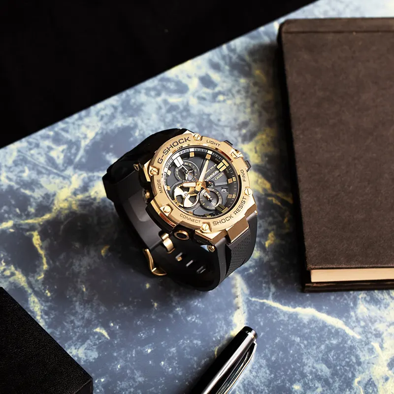Casio G-Shock Tought Solar Gold-ion-plated Black Resin Men's Watch- GST‑B100GB‑1A9